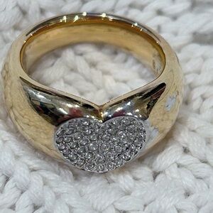 Elegant Swarovski Gold Tone and Crystal Heart Ring Size 8.5